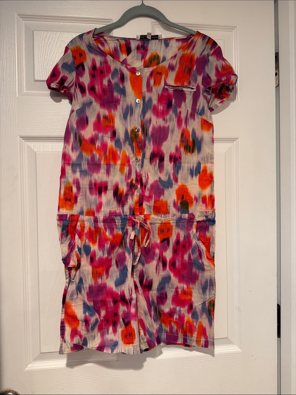 Silk Cotton Diane von Furstenberg Colorful Abstract Print Romper w/ Pockets Sz 4